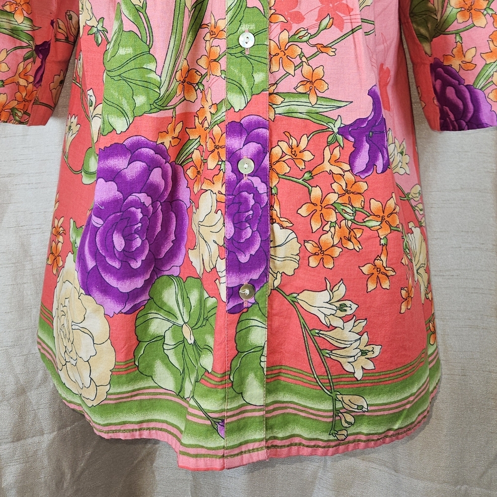 Soft Surrounding pink purple green floral tunic blouse top Womens Medium - Picture 8 of 9